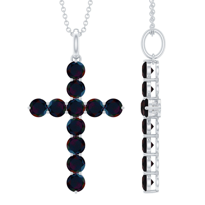 Natural Black Opal Cross Pendant Necklace in Silver