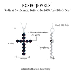 Natural Black Opal Cross Pendant Necklace in Silver