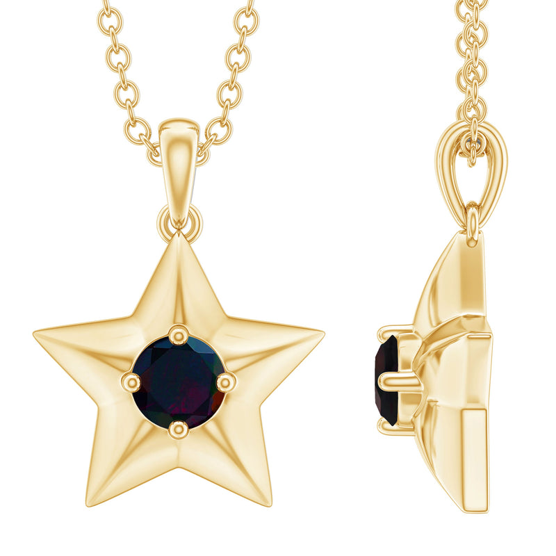 Real Half Carat Black Opal Star Pendant Necklace for Women