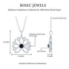 Natural Black Opal Flower Pendant Necklace for Women