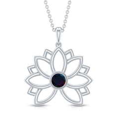 Natural Black Opal Flower Pendant Necklace for Women