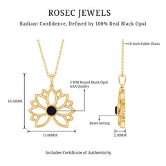 Natural Black Opal Flower Pendant Necklace for Women