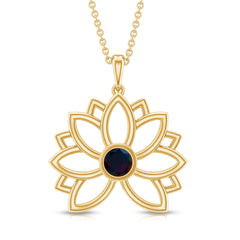 Natural Black Opal Flower Pendant Necklace for Women