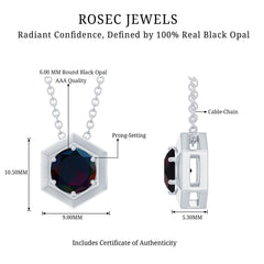 Natural Black Opal Hexagon Pendant Necklace With Chain