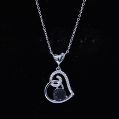 Genuine Black Opal and Moissanite Heart Drop Necklace