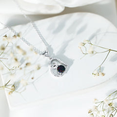 Genuine Black Opal and Moissanite Heart Drop Necklace