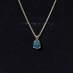 Natural Solitaire Black Opal Teardrop Necklace With Chain