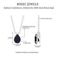 Natural Solitaire Black Opal Teardrop Necklace With Chain
