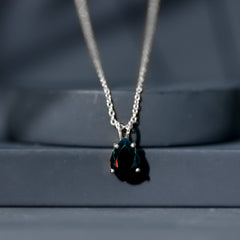 Natural Solitaire Black Opal Teardrop Necklace With Chain
