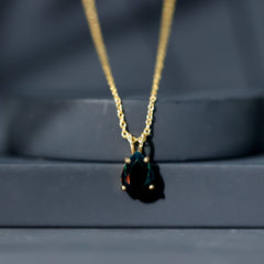 Natural Solitaire Black Opal Teardrop Necklace With Chain