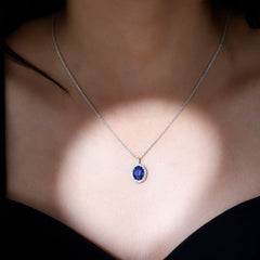 Oval Cut Created Blue Sapphire Statement Necklace With Chain
