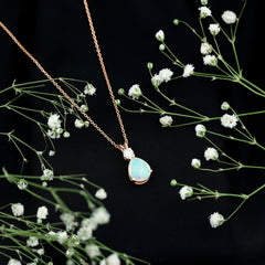 Real Ethiopian Opal Teardrop Necklace with Moissanite