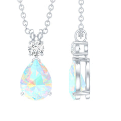 8X10MM Pear Shaped Rainbow Opal Teardrop Necklace with Moissanite