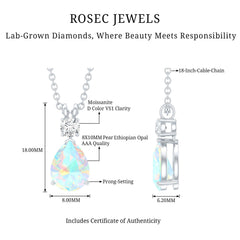 Real Ethiopian Opal Teardrop Necklace with Moissanite