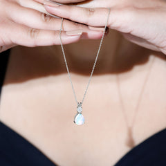8X10MM Pear Shaped Rainbow Opal Teardrop Necklace with Moissanite
