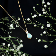 Real Ethiopian Opal Teardrop Necklace with Moissanite