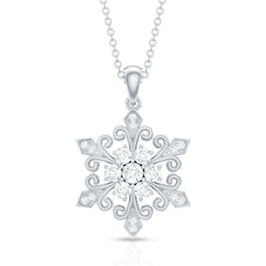 Vintage Inspired Moissanite Snowflake Pendant Necklace