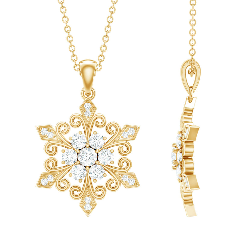 Vintage Inspired Moissanite Snowflake Pendant Necklace