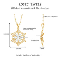 Vintage Inspired Moissanite Snowflake Pendant Necklace