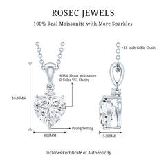 Sterling Silver 2 Carat Moissanite Heart Pendant Necklace