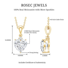 Certified 2 Carat Moissanite Solitaire Heart Necklace