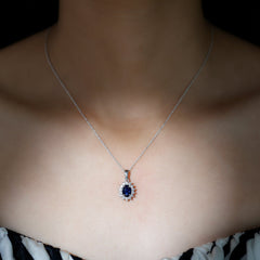 1.5 Carat Oval Shape Lab Grown Blue Sapphire Princess Diana Inspired Necklace