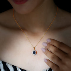1.5 Carat Oval Shape Lab Grown Blue Sapphire Princess Diana Inspired Necklace