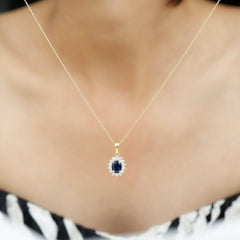 1.5 Carat Oval Shape Lab Grown Blue Sapphire Princess Diana Inspired Necklace