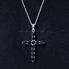 Natural Black Onyx Cross Pendant Necklace for Women