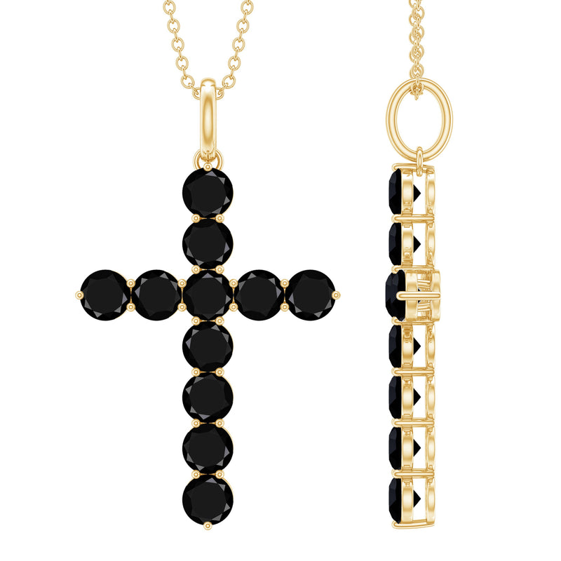 Natural Black Onyx Cross Pendant Necklace for Women