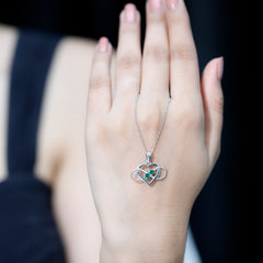 Lab Created Emerald Heart and Infinity Pendant Necklace