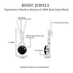 Cushion Cut Black Onyx Solitaire Infinity Necklace with Moissanite