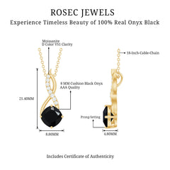 Cushion Cut Black Onyx Solitaire Infinity Necklace with Moissanite