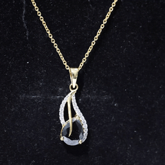Pear Shaped Black Onyx and Diamond Leaf Pendant Necklace