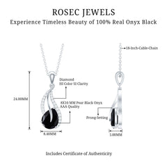 Pear Shaped Black Onyx and Diamond Leaf Pendant Necklace
