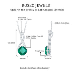 Cushion Cut 8MM Lab Created Emerald Infinity Necklace with Moissanite