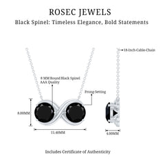 Round Cut Black Spinel Two Stone Infinity Necklace