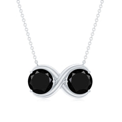 Round Cut Black Spinel Two Stone Infinity Necklace