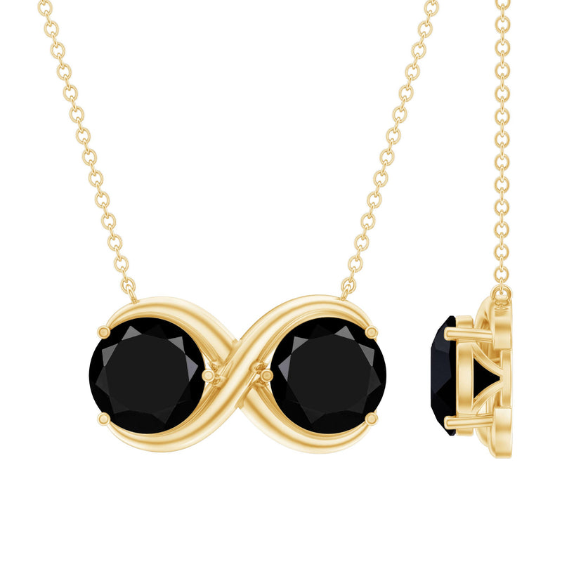 Round Cut Black Spinel Two Stone Infinity Necklace