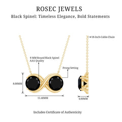 Round Cut Black Spinel Two Stone Infinity Necklace