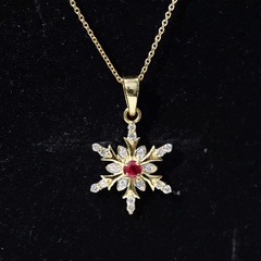 Natural Ruby and Diamond Snowflake Pendant Necklace