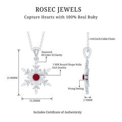 Natural Ruby and Diamond Snowflake Pendant Necklace
