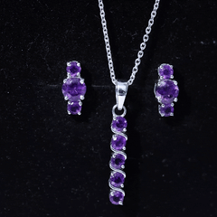 Genuine Amethyst Bar Necklace and Earring Set