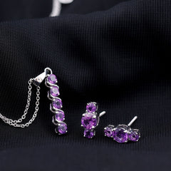 Genuine Amethyst Bar Necklace and Earring Set