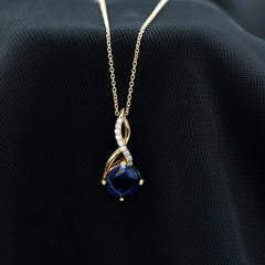 Cushion Cut Created Blue Sapphire Solitaire Infinity Pendant with Moissanite