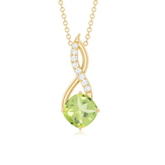 Cushion Cut Peridot Solitaire Infinity Pendant with Diamond