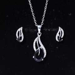 Real Black Onyx Earrings and Pendant Set with Moissanite