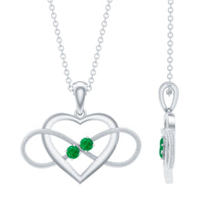 Heart Infinity Necklace with Real Emerald