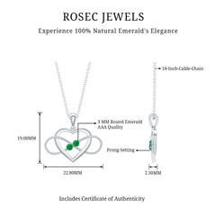 Heart Infinity Necklace with Real Emerald