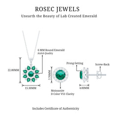Lab Created Emerald and Moissanite Flower Jewelry Set